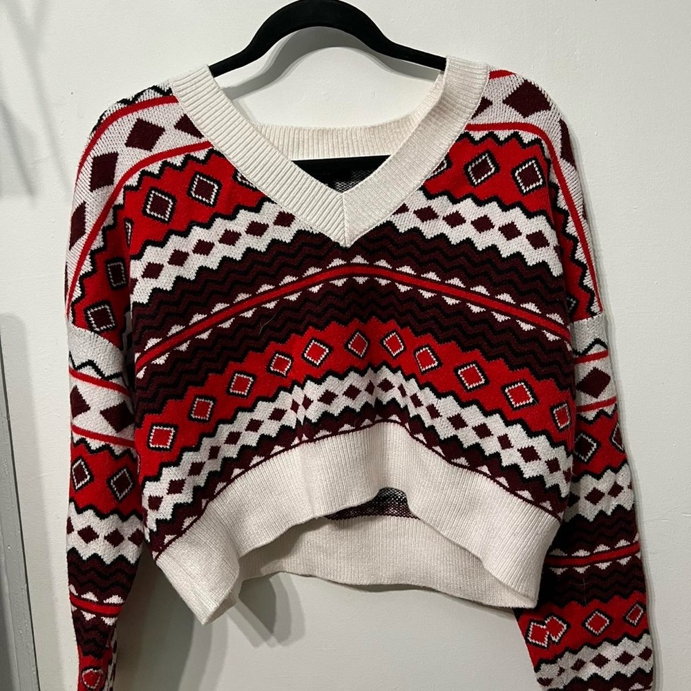 Forever 21 Women's Red and White Jumper